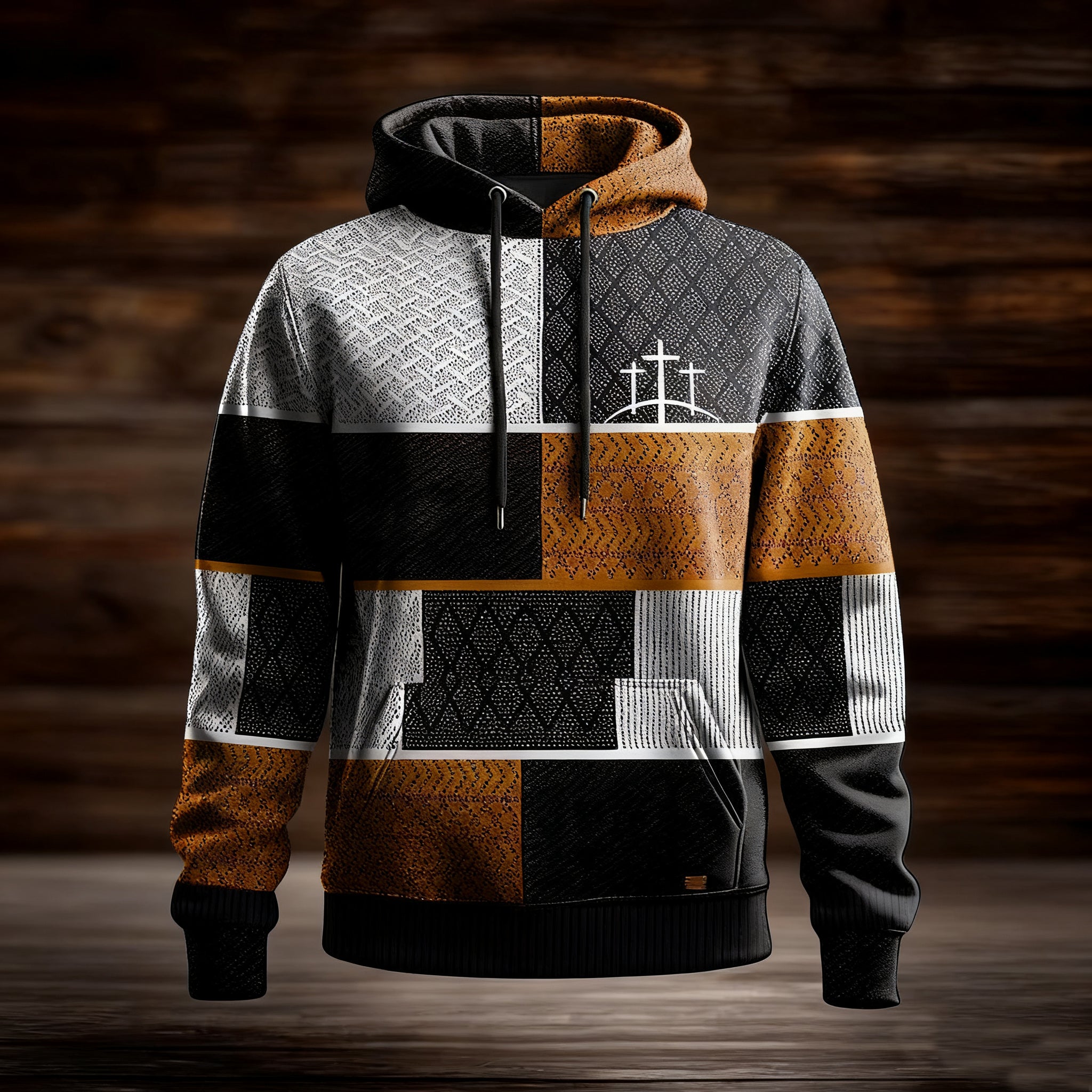 Men's Casual Retro Contrast Color Faith Hoodie