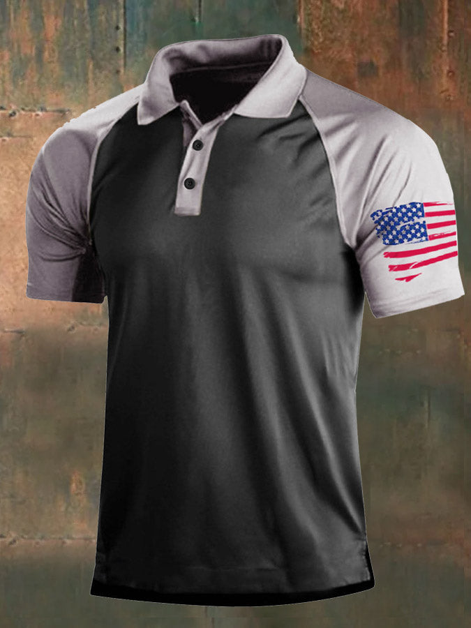 Men'S Simple Independence Day American Flag Pattern Polo Shirt