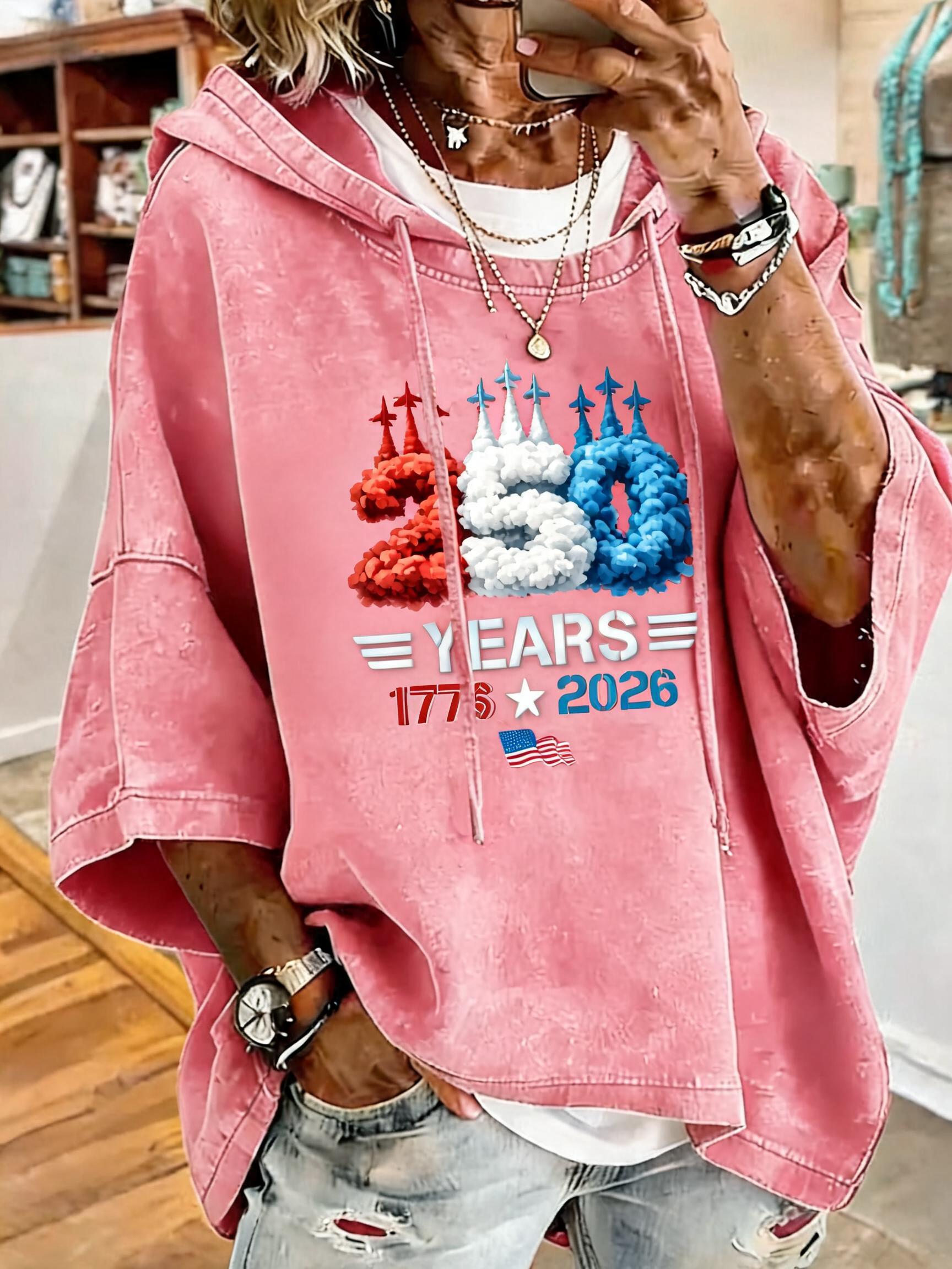 Women's 250th Anniversary Flag Print Oversized Hoodie
