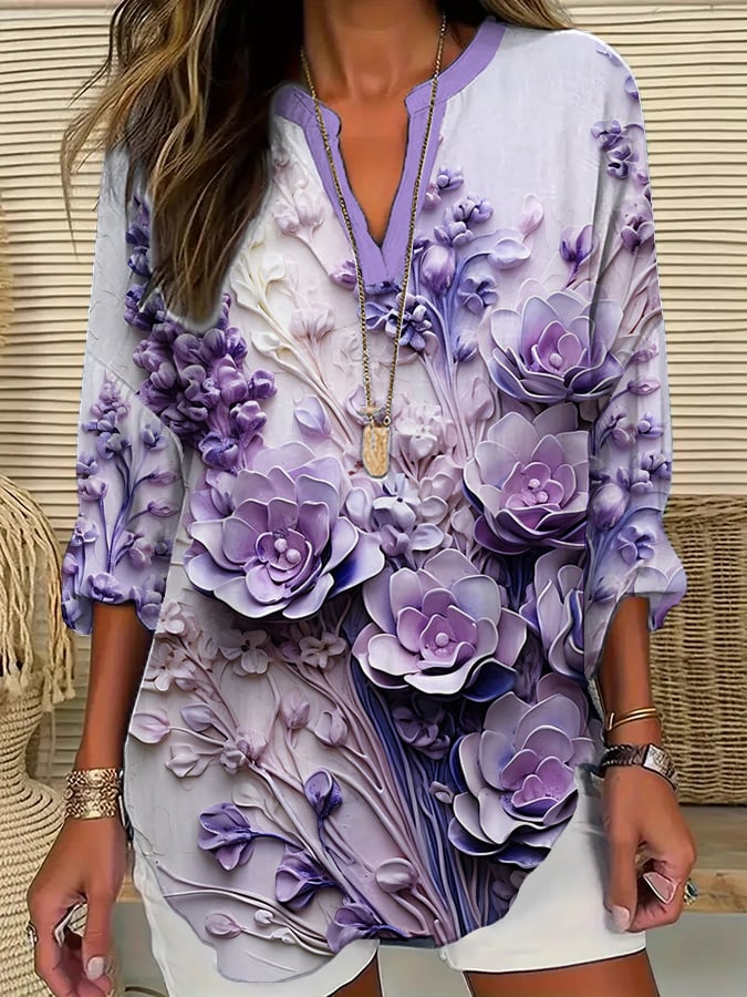 Women's Alzheimer's Awareness Purple Floral Love Cotton and Linen Shirt