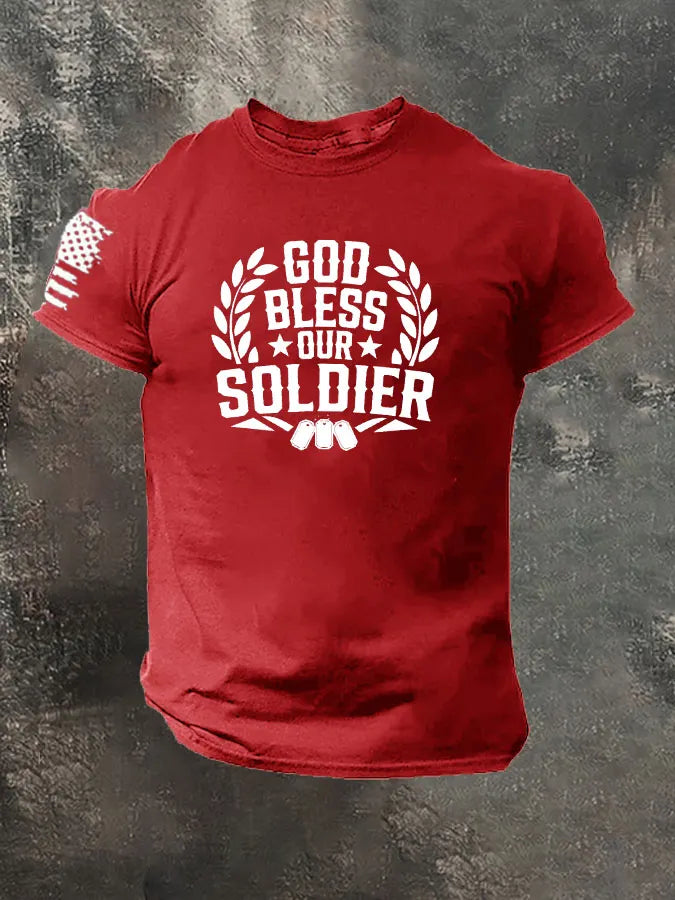 God Bless Oure Soldier Pattern 100% Cotton T-Shirt