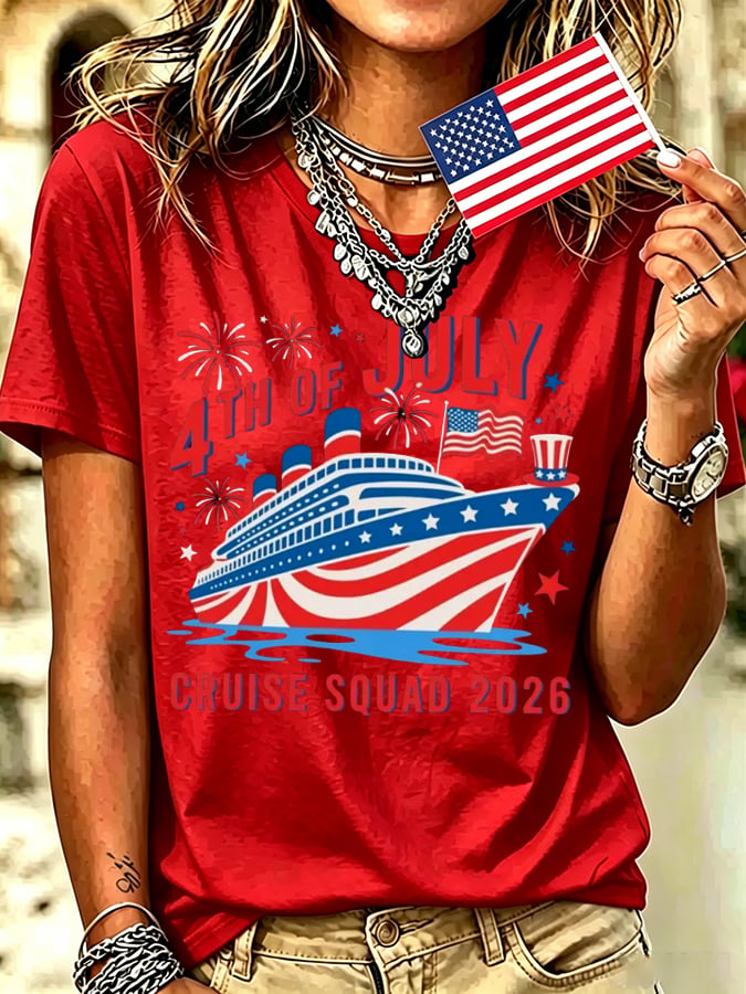 Women's 4th Of July Cruise Squad 2026 Print T-shirt