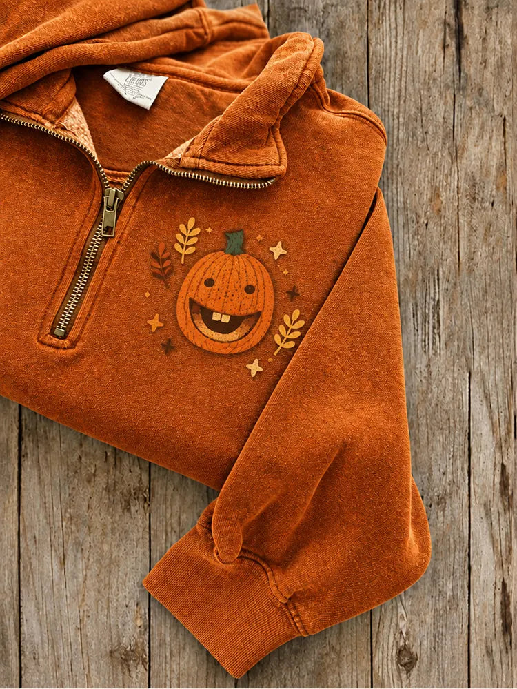 Women's Fun Cute Pumpkin Print Zipper Sweatshirt