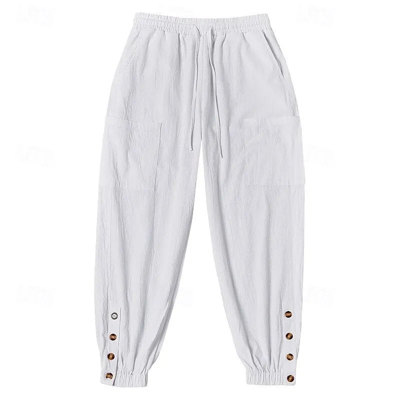 Men's Casual Linen-Blend Button-Detail Joggers