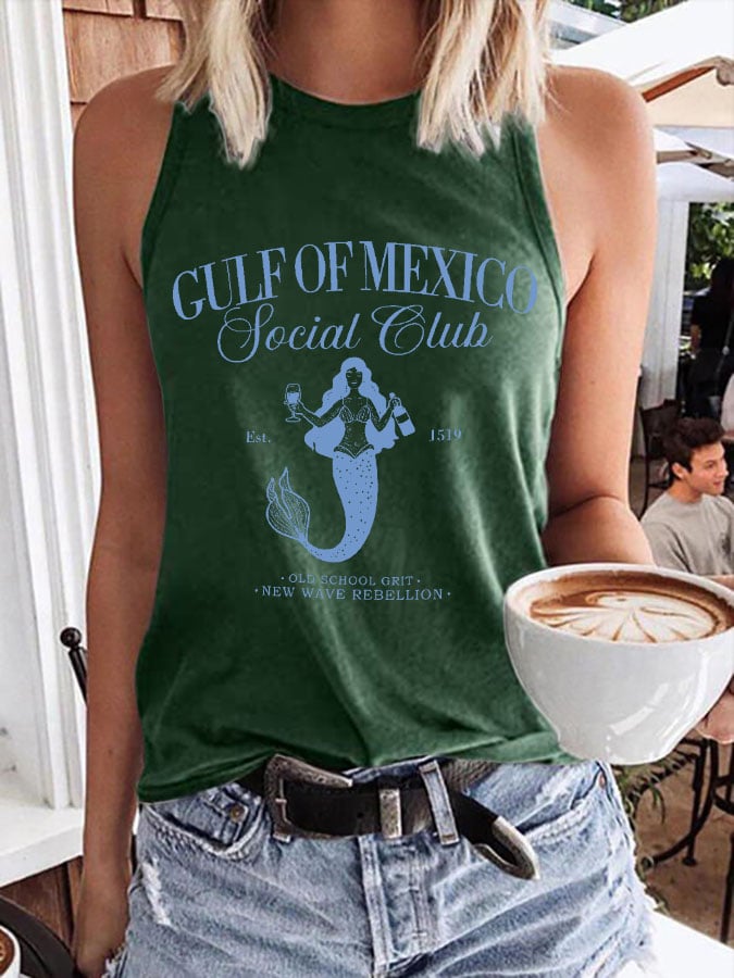 Women's Gulf Of Mexico Mermaid Print Round Neck Tank Top