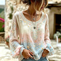 Women's Vintage Floral Art Print Flowy Linen Blend Linen Blend Long Sleeve Casual Tops