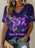 Women's Alzheimer's Awareness Floral Art V-Neck Short-Sleeve T-Shirt