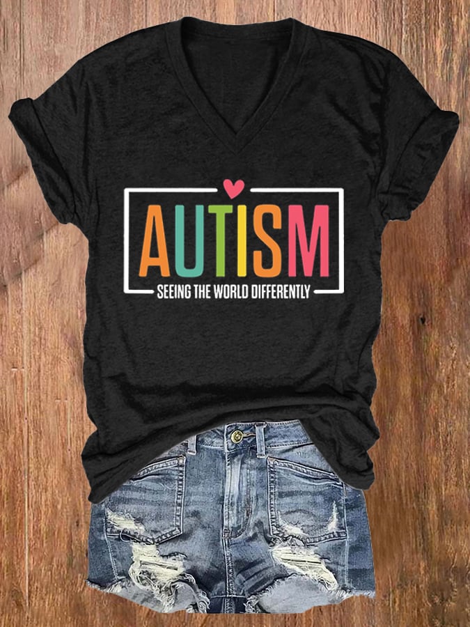 Women's Autism Awareness Printed Casual T-Shirt