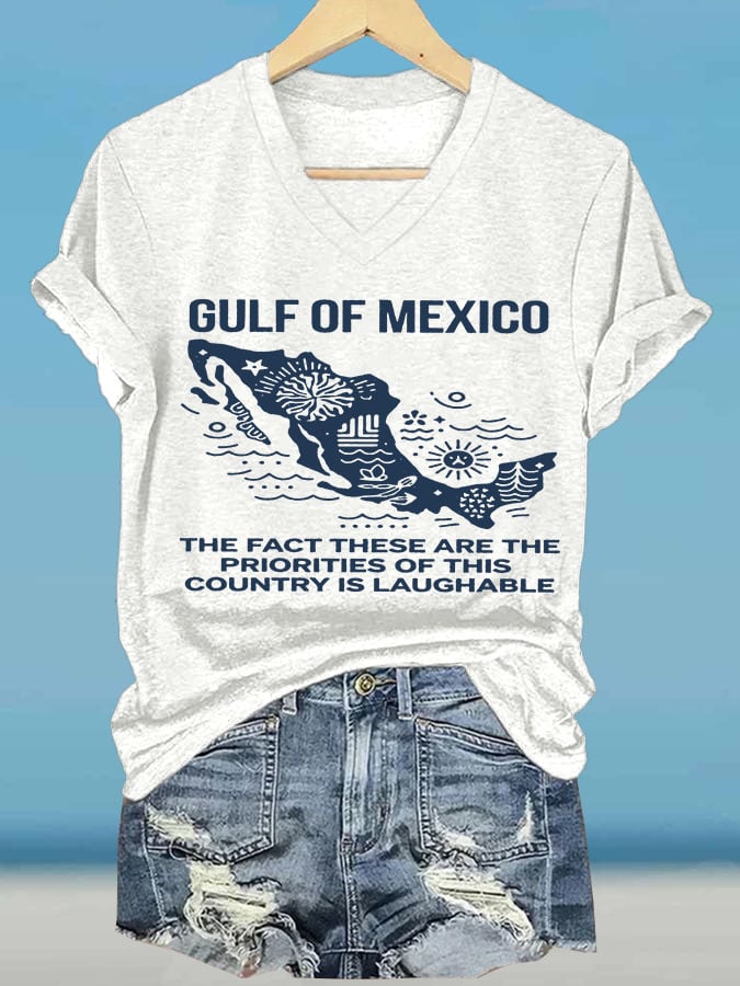 Women's Gulf Of Mexico Printed V Neck T-shirt