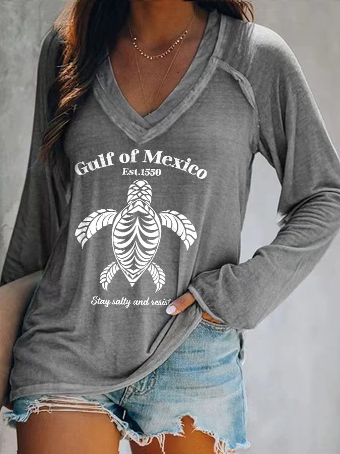 Women’s Retro Gulf Of Mexico Stay Salty And Resist Print T-Shirt