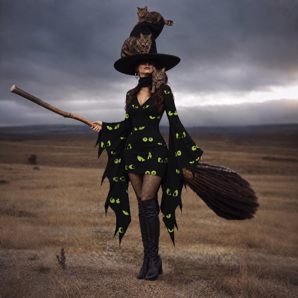 Women's Gothic Halloween Print Batwing Flare Sleeve V Neck Bodycon Dress – Halloween Costume