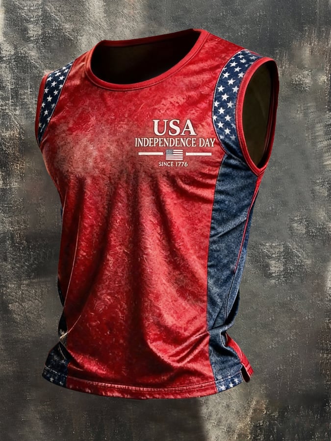 Men's Retro Independence Day Patriot Crew Neck Tank Top
