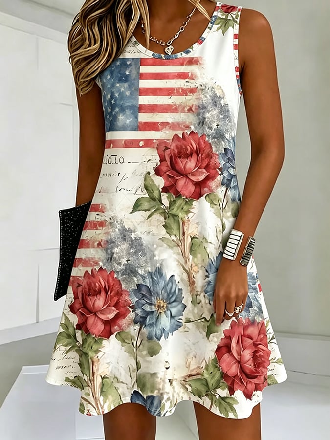 Women's 250th Anniversary Botanical Floral Digital Print Dress