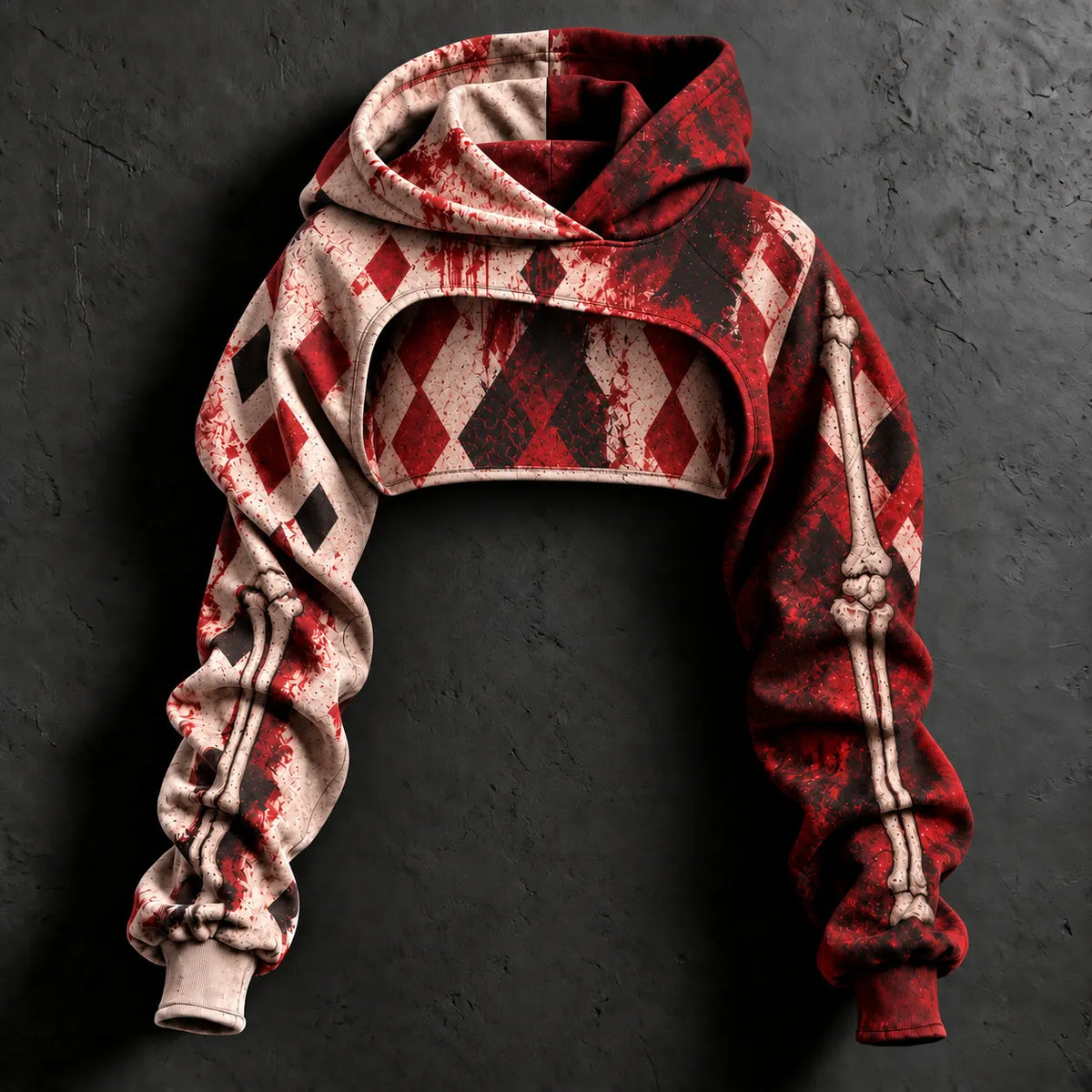 Women's Halloween Bloody Skull Diamond Pattern Print Hoodie Two Piece Set