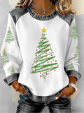 Women's Christmas Tree Print Casual Patchwork Sweatshirt
