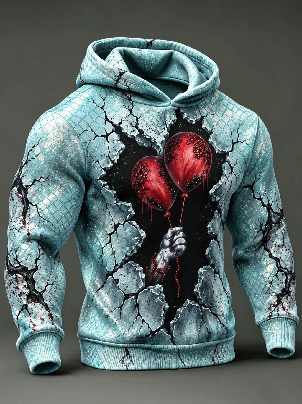 Eerie Red Balloon Crackle-effect Halloween Hoodie
