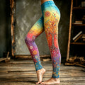 Women's Retro Hippie Sun Moon With Tree Of Life Color Gradient Art Comfortable Leggings