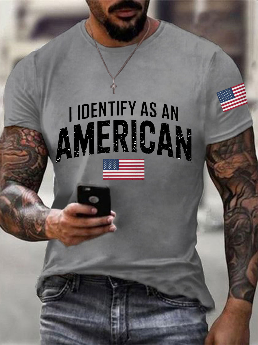 Men's I Identify As An American USA Flag Patriotic Gift Print Casual Tee