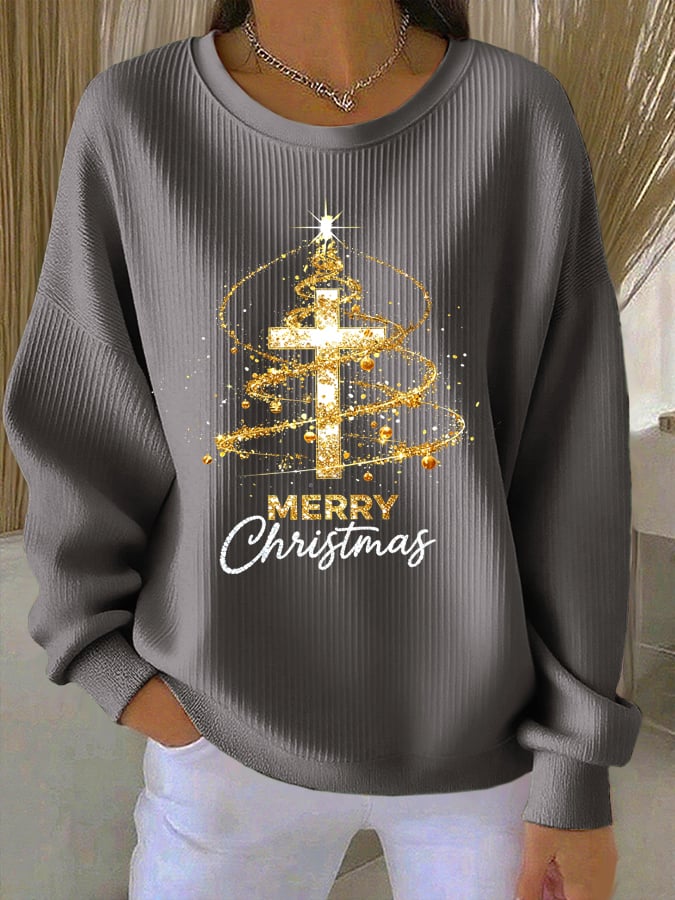 Women's  Christmas Faith Cross Print Casual Sweatshirt