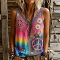 Women's Vintage Hippie Floral Patchwork Art V-neck Casual Tank Top