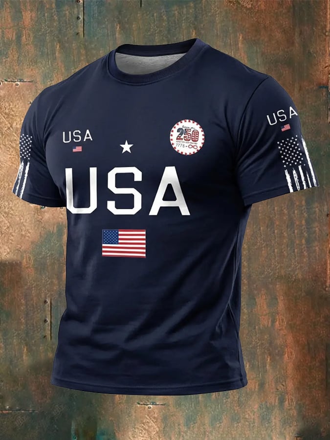 Men's 250th Anniversary National Flag Print Casual Short-Sleeved T-Shirt