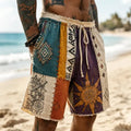 Men's Hippie Sun With Geometry Patchwork Print Casual Shorts