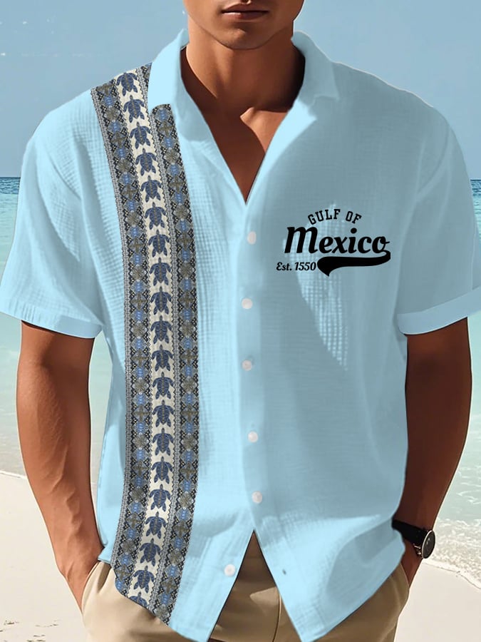 Men's Vacation Gulf of Mexico Turtle Print Waffle Shirt
