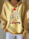 Retro  Merry Christmas Cross Faith Print Hoodie