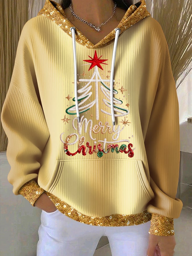 Retro  Merry Christmas Cross Faith Print Hoodie