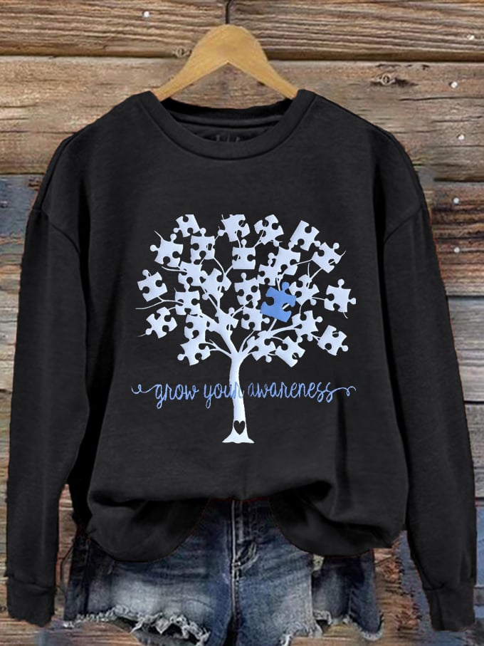 Women's Grow Your Awareness Tree of Life Autism Print Sweatshirt