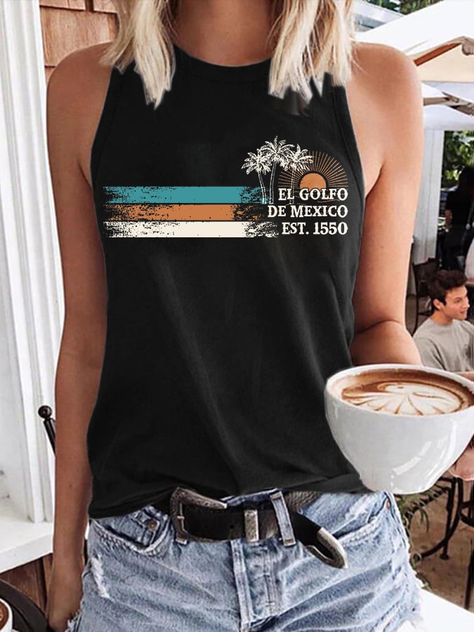 Women's Gulf Of Mexico Print Round Neck Tank Top