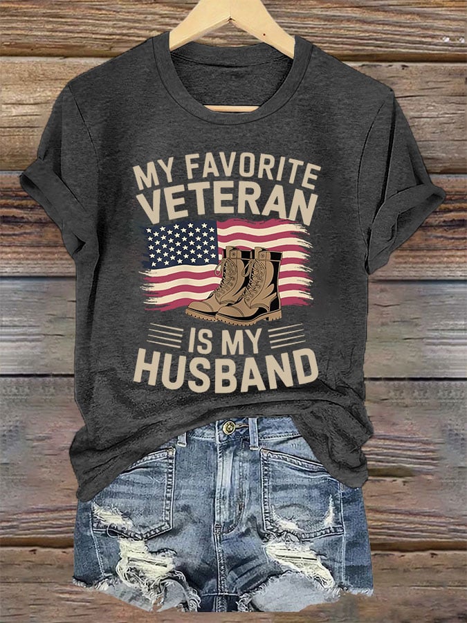 Women's 'My Favorite Veteran Is My Husband' Print T-Shirt