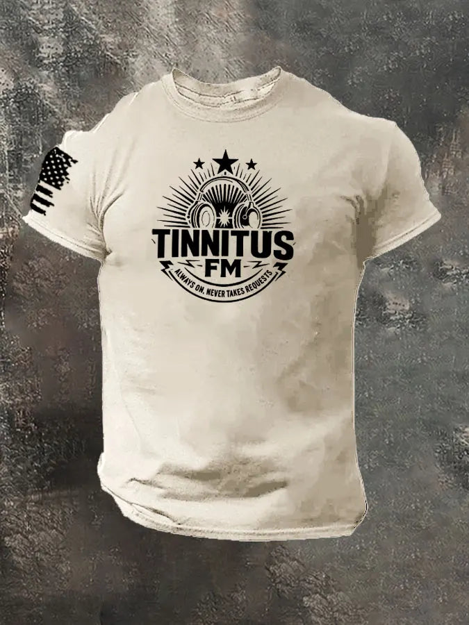 Tinnitus FM Always On Never Takes Requests Pattern 100% Cotton T-Shirt