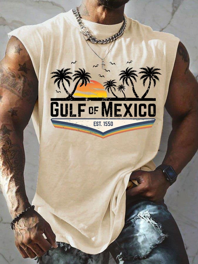 Men's Gulf Of Mexico Print Round Neck Tank Top