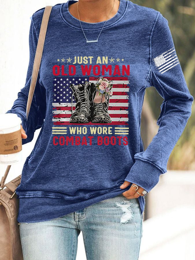 Women's Just An Old Woman Who Wore Combat Boots Print Casual Sweatshirt