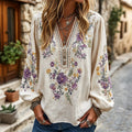 Women's Vintage Boho Floral Art Cotton Linen Casual T-shirt
