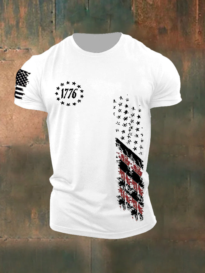 250th Anniversary America Flag 1776 Pattern 100% Cotton T-Shirt