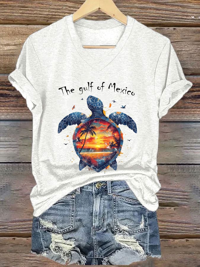 Women's Gulf of Mexico Print V-Neck T-Shirt