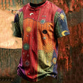 Men's Hippie Sun Moon Geometric Patchwork Print Short Sleeve T-shirt