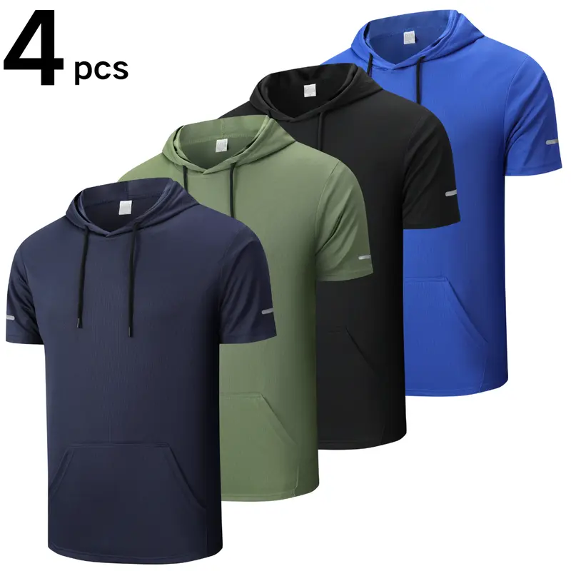Men's Solid Color Short-Sleeve Sporty T-Shirt Hoodies