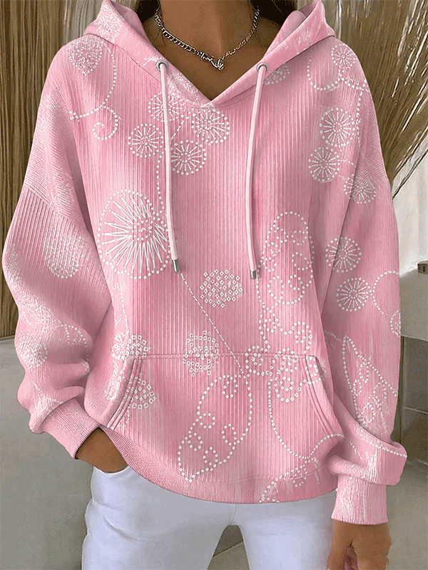 Women'S Embroidered Line Casual Printed Hoodie