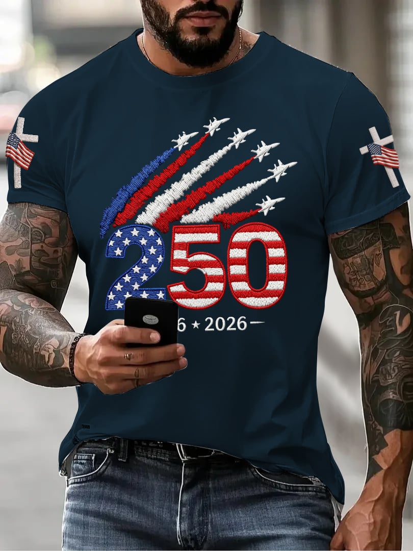 Men’s USA 250th Anniversary Print Crew Neck Short Sleeve T-Shirt