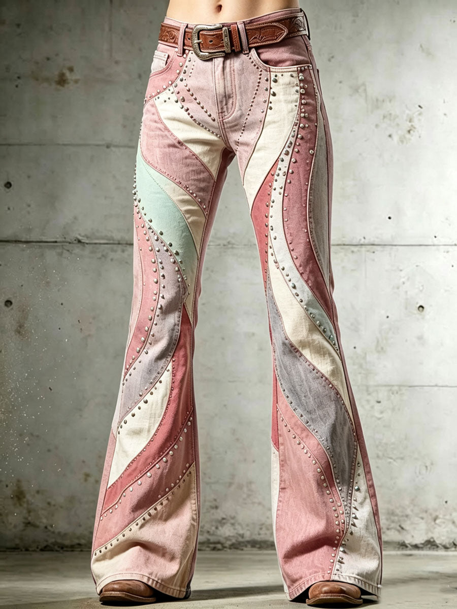 Ladies' Western Style Contrasting Denim Pants