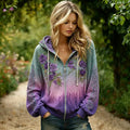 Women's Vintage Purple Rose And Celtic Knot Art Pattern Comfortable Warm Zip-up Hoodie