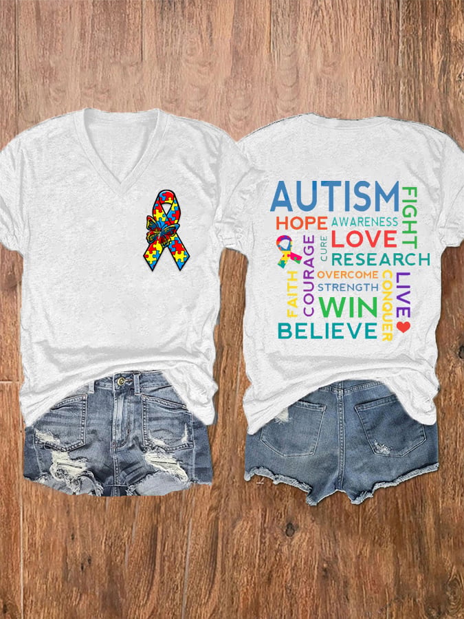 Women's Fight Hope Believe Autism Awareness T-shirt