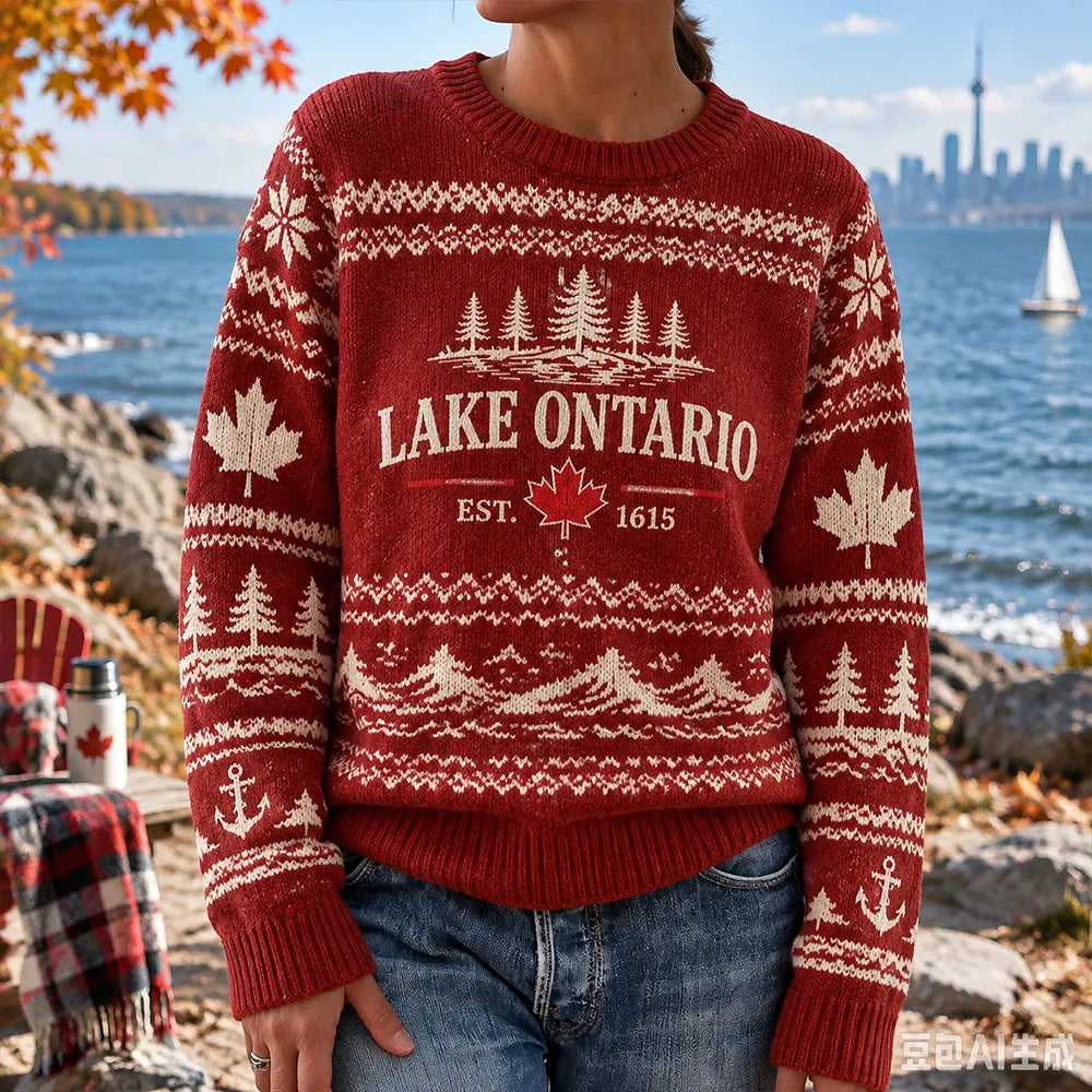 Women's 1615 Lake Ontario Knitted Casual Warm Crew Neck Sweater