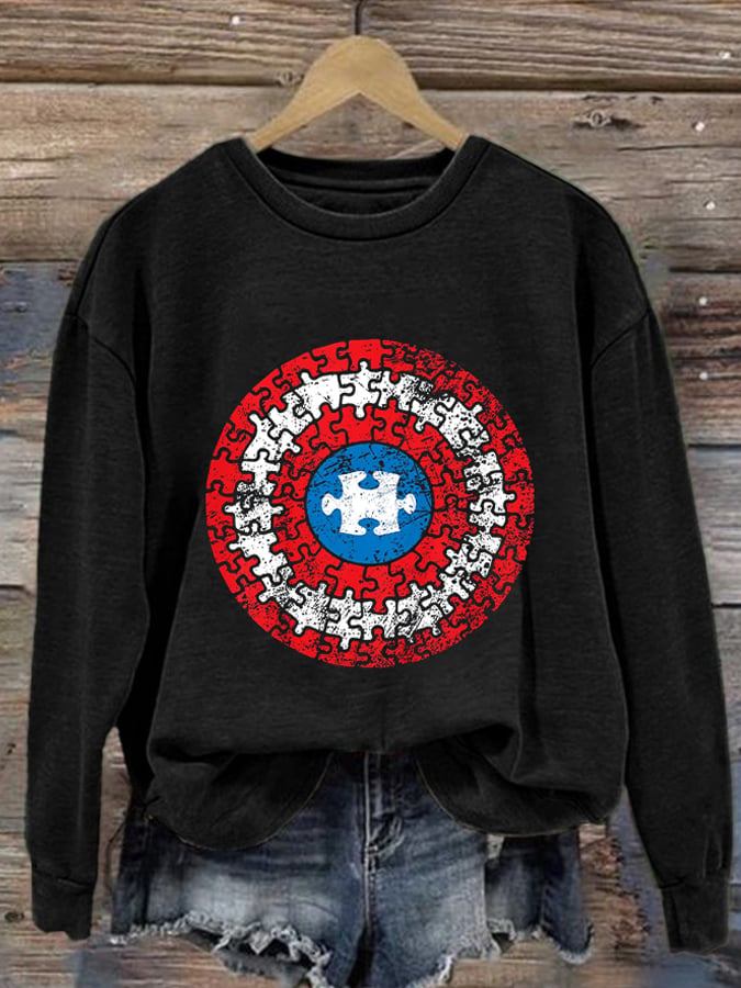 Women's Autism Awareness Print Long Sleeve Sweatshirt