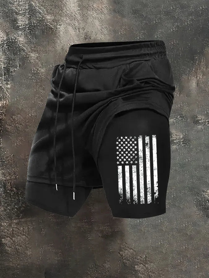 America Flag Pattern Print Shorts Pants