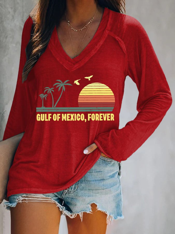 Women's Gulf Of Mexico Print V Neck T-Shirt