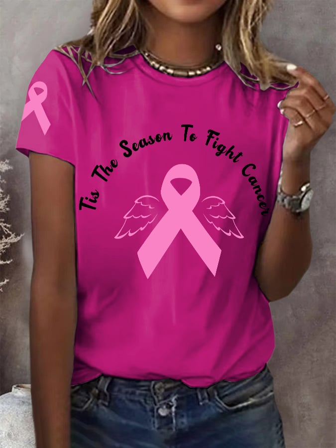 Women's Tis The Season To Fight Cancer Breast Cancer Awareness Printed T-Shirt